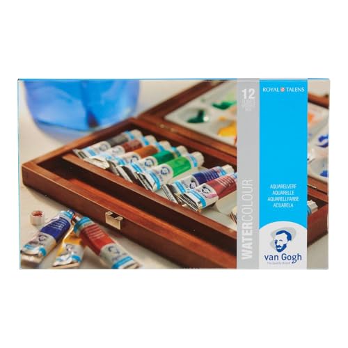 Van Gogh Watercolor Paint Set, Wood Box, 12-Tube + 3 Accessories - color: 12 General (Wood Box), style: 10ml Tube