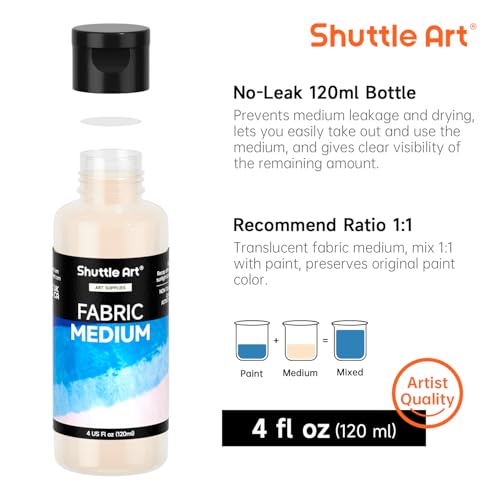 Shuttle Art Fabric Medium, 4 oz /118ml Professional Textile Medium for Fabric Painting, Improve Acrylic & Fabric Paint Adhesion, Softness, Vibrancy, Prevent Fading, Ideal for T-Shirts,Shoes,Jeans,Bags - size: 4 Fl Oz (Pack of 1)