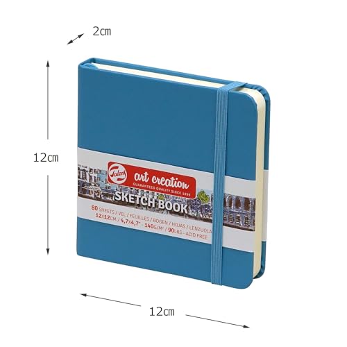 Talens T9314-214M Art Creations Sketchbook, Drawing Notebook, 4.7 x 4.7 inches (12 x 12 cm), Lake Blue, Thickness: 4.9 oz/sq ft (140 g/m2), Fine, Acid Free Paper, 80 Sheets Bound - color: lakeblue, size: 12×12cm