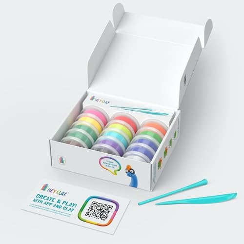 Hey Clay 15 Cans Set - Colourful Modelling Kids Air-Dry Clay 15 Cans with Sculpting Tools and Fun Interactive Instructions for Children Age 3+ (Dinos) - style: Dinos