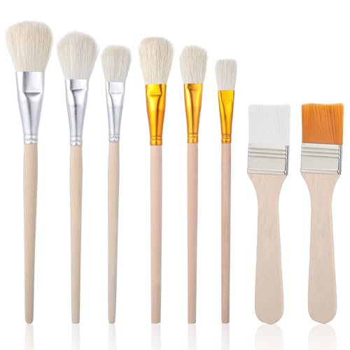 8 PCS Mop Brush for Acrylic Painting Professional Blending Brush Assorted Size Artist Brushes with Wooden Handle for Acrylic, Watercolor, Gouache Oil
