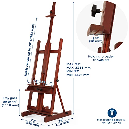 VISWIN Large H-Frame Easel for Painting 53"-91" H, Adjustable Solid Beech Wood Heavy Duty Easel Stand with Storage Tray, Hold Canvas up to 78", Art Easel for Adults, Artists - Walnut - color: Walnut