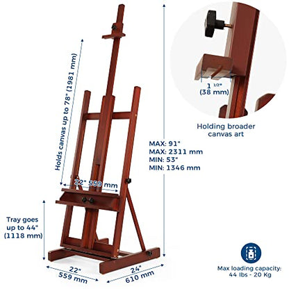 VISWIN Large H-Frame Easel for Painting 53"-91" H, Adjustable Solid Beech Wood Heavy Duty Easel Stand with Storage Tray, Hold Canvas up to 78", Art Easel for Adults, Artists - Walnut - color: Walnut