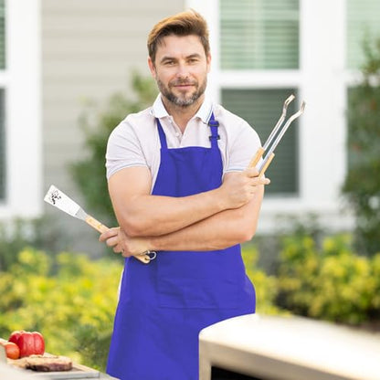 Adjustable Bib Apron 100% Polyester Kitchen Aprons Waterdrop Resistant Aprons with Adjustable Strap, Pockets & Long Ties - color: Royal Blue, style: Pack of 12