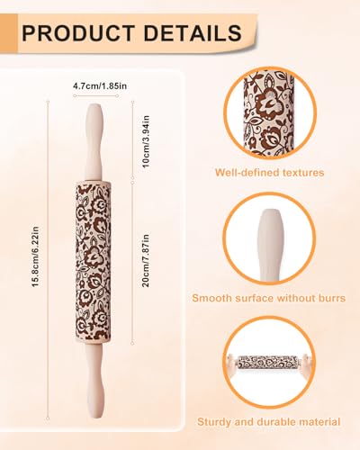 eZAKKA Clay Modeling Pattern Rollers Kit, Wooden Polymer Clay Texture Roller for Pottery, Ceramics & DIY Handcrafts, Style 1 - size: Style 1