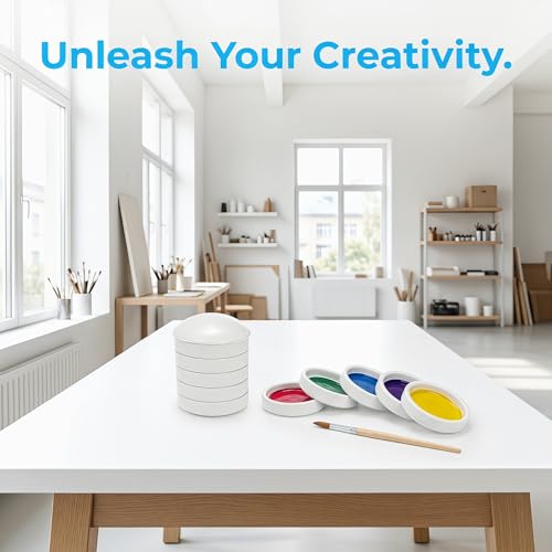 Jucoan 2 Pack Ceramic Watercolor Palette, 5 Layers Stackable Watercolor Mixing Trays Set, Round Porcelain Artist Paint Palette Bowl Dish with Lid for Gouache Pigment Chinese Ink Mixing