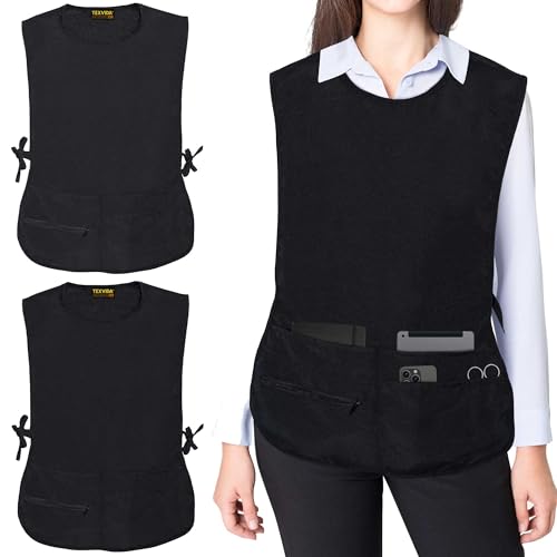 5 Pockets Cobbler Aprons for Women Men (Pack of 2) – Zipper Pocket Smock Apron - color: Black, size: Standard