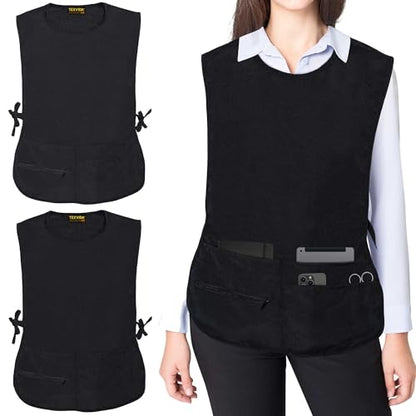 5 Pockets Cobbler Aprons for Women Men (Pack of 2) – Zipper Pocket Smock Apron - color: Black, size: Standard