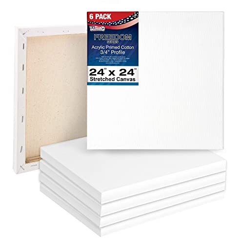 U.S. Art Supply 24 x 24 inch Stretched Canvas 12-Ounce Triple Primed, 6-Pack - Professional Artist Quality White Blank 3/4" Profile, 100% Cotton, Heavy-Weight Gesso - Acrylic Pouring, Oil Painting - size: 24" x 24"