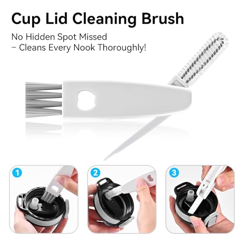 4 Pack Bottle Brush Cleaning Set, Including Long Handle Water Bottle Brush and 3 in 1 Cup Lid Cleaning Brush, Straw Cleaner Brush Washing for Baby Bottles, Tumblers, Glasses - color: 4pack-grey