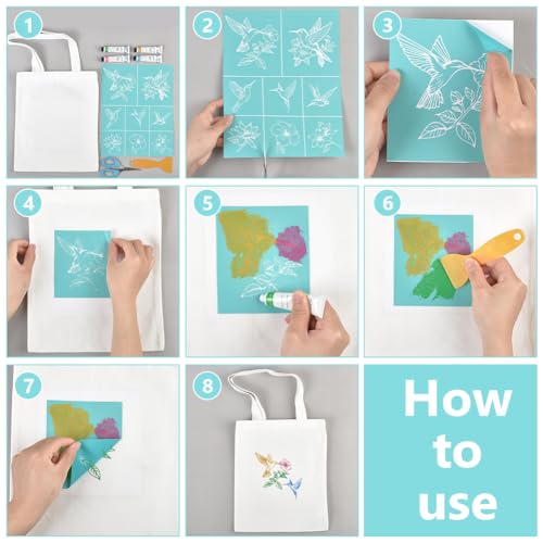 2 Sheets Hummingbird Silkscreen Stencil, Bird Flower Painting Stencils Templates Reusable Self-Adhesive Silk Screen Printing for Wall Border Wood Fabric Home Craft Decor - style: Hummingbird