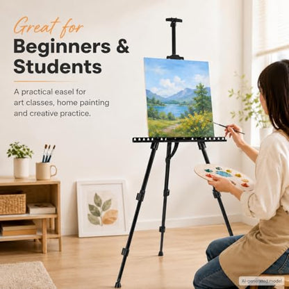 RRFTOK Easel Stand for Sign and Painting - Metal Tripod Adjustable Art Easels for Display Canvases Height from 17 to 66 Inch - Carry Bag for Table-Top/Floor Drawing and Displaying with Black - style: 66S Black 1-pack