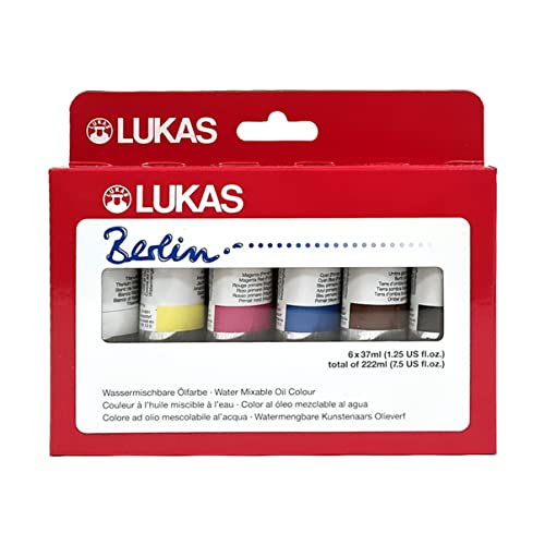 Lukas Berlin Pro Artists Water Mixable Oil Paint Set of 6 (37mL) Starter Set of 6-37 ml Tubes, Water Soluble, Lightfast Pigments, Quick Drying, Easy Clean-Up, Eco-Friendly, Professional Quality - color: Starter Set of 6 - 37 ml Tubes, size: 1.25 Ounce (Pa