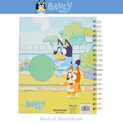 Innovative Designs Bluey Sketchbook for Kids with Washable Markers, 86 Blank Pages Spiral Bound, Blue - color: Bluey