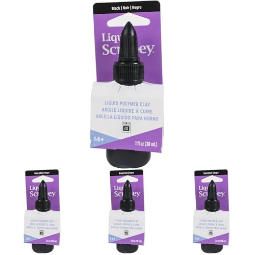 Liquid Sculpey Liquid Polymer Oven-Bake Clay, Black, 1 oz. Bottle, Great for Jewelry, Holiday, DIY, Mixed Media, Window clings, Home décor and More! Great for Beginners to Artists! (Pack of 4) - color: Black, size: 1 oz (Pack of 4)