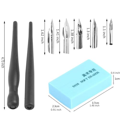 Dip Pen Set With 2 Manga Pen Nib Holder and 5 Dip Pen Nibs, Cartoon Comic Dip Pen Set, Drawing Comic Pen Nib With Drawing Eraser