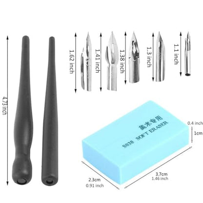 Dip Pen Set With 2 Manga Pen Nib Holder and 5 Dip Pen Nibs, Cartoon Comic Dip Pen Set, Drawing Comic Pen Nib With Drawing Eraser