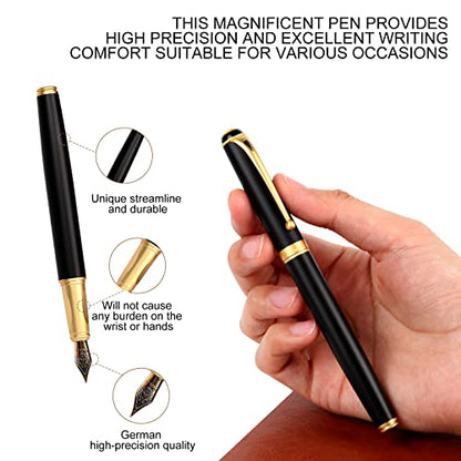 Fountain Pen-Smooth Writing Metal Water Pen with Gift Case Fine Nib Consistent Ink Flow Luxury Pen for Nice Pens Includes a Calligraphy Nib 8 Ink Cartridges and a Converter (Gold) - color: Gold
