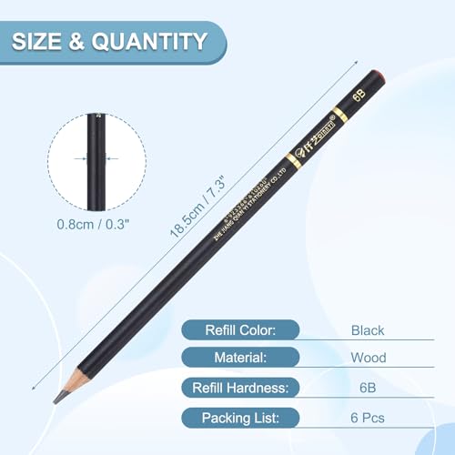 PATIKIL 6Pcs Drawing Pencils for Sketching, 6B Refill Sketch Pencils for Drawing, Graphite Art Pencil Set Professional Resistant Lead for Painting Shading Artist Office Supplies - size: 6B