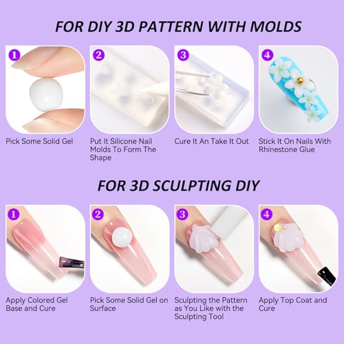 Makartt 3D Gel Nail Art for Nails Starter Kit: Clear and White 3D Sculpting Gel Non-Sticky Molding Carving Glue Extension Builder DIY Manicure Gold & Silver Chrome Powder Solid Soak Off Hard Gels - color: Clear & White Starter Kit
