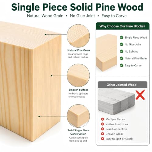 Unfinished Wood Blocks for Crafting, 3X5X1 Inch Wood Carving Blocks, 4 Pcs Solid Pine Wood Blocks for Craft DIY Wood Carving Painting Wall Decorations for Beginners and Adults - size: 3x5x1 Inch