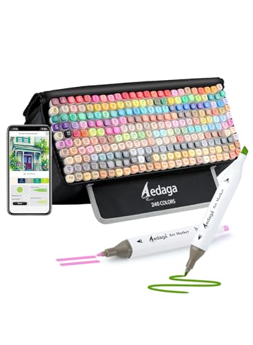 AEDAGA 240 Colors Alcohol Markers with Free App, Dual Tip Art Marker with Kickstand Case for Artists Adults. Alcohol Based Markers for Coloring Painting Sketching and Drawing, Great Gift - color: 240 Colors