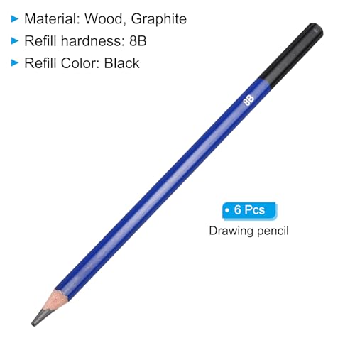 PATIKIL 8B Drawing Pencils for Sketching, 6PCS Sketch Pencils for Drawing Art Pencils Graphite Wood Pre-sharpened for Drawing Sketching Artists, 8B Pencils - size: 1 Count (Pack of 1), style: 8B