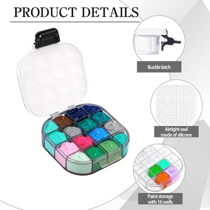 6 Pcs Airtight Paint Storage Palette Box with Lid 4.4x3.5x1 Inch 16 Wells Smal Acrylic Palette Watercolor Tray Container Stay Wet for Painting Art Gouache Oil (Black)