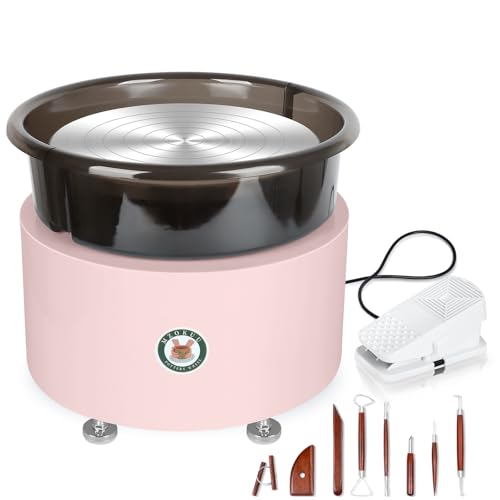 MZOKUU Pottery Wheel for Adults 11 Inch 450W Electric Ceramic Forming Machine Foot Pedal Control Adjustable 50-300RPM Speed ABS Detachable Basin Sculpting Tools Kit Arts Craft DIY Gift (Pink) - color: Pink