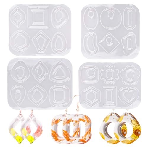 Earring Silicone Molds, 4 Packs Jewelry Resin Pendant Molds with Hole for DIY Fashion Epoxy Resin Geometry Necklace Earring Keychain for Women