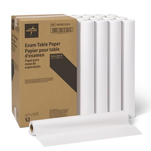 Medline Medical Exam Table Paper, Crepe Table Paper, 18 inches X 125 feet, Case of 12 Rolls - size: 18 inches x 125 feet, Case of 12 Rolls