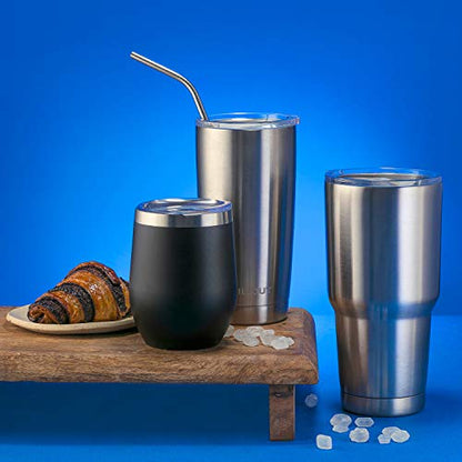 CHILLOUT LIFE 12 oz Stainless Steel Wine Tumbler with Lid - Double Wall Vacuum Insulated Wine Cup Glass Keeping Cold & Hot for Coffee, Champagne, Cocktails, Ice Cream - Powder Coated Black - color: Black, style: 1 Pack