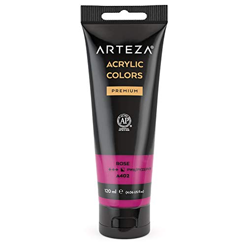 ARTEZA Acrylic Paint Rose Color (120 ml Pouch, Tube), Rich Pigment, Non Fading, Non Toxic, Single Color Paint for Artists and Hobby Painters - color: Hot Pink, size: 4.06 Fl Oz (Pack of 1)