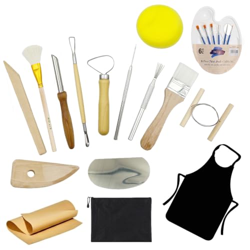 12PCS Pottery Tools Kit for Beginners Clay Sculpting & Ceramic mud Tools Set with Sponge Carving Supplies Cleaning Easy-to-Use Pottery Starter Kit for DIY Craft & Clay Modeling