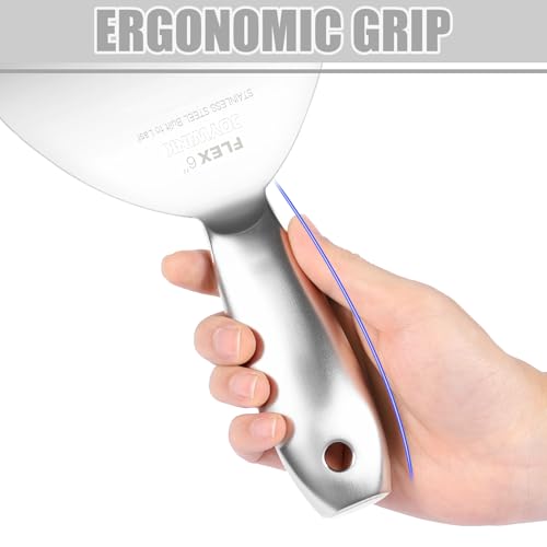 6" Putty Knife, One Piece Putty Knives for Spackling, Drywall, Paint, and Wallpaper Removal, Premium Polished All-Metal Stainless Steel Putty Knife for Smooth Finish - size: 6"