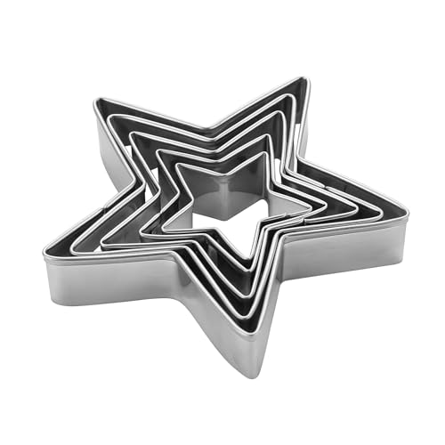 MrCookie Star Cookie Cutters Set,5pc Thickened Stainless Steel. | Sturdy stainless steel,food-grade.5 sizes 1.57-3.74in.For cookies,sandwiches,holiday.