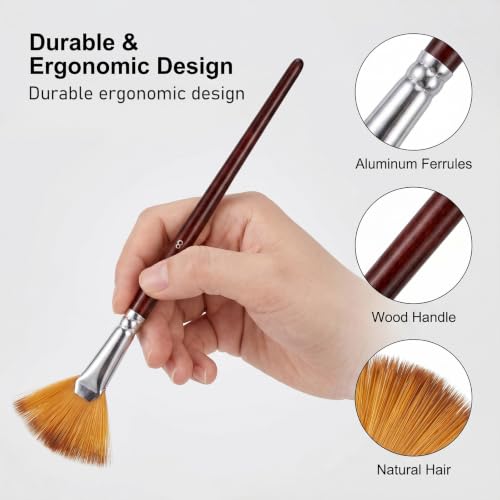 54 Pcs Fan Paint Brushes, Professional Artist Painting Brush Set | Soft Nylon Hair Brush Long Wooden Handle for Artists Acrylic Watercolor Oil Painting