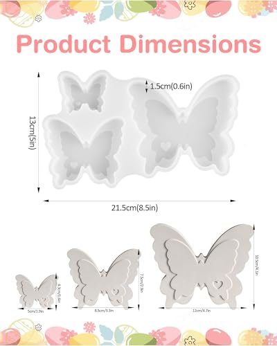 Epoxy Resin Molds for Spring Butterfly Soft Silicone Molds Set of 3 Sizes Easter Silicone Molds for Resin, Gypsum and Candle