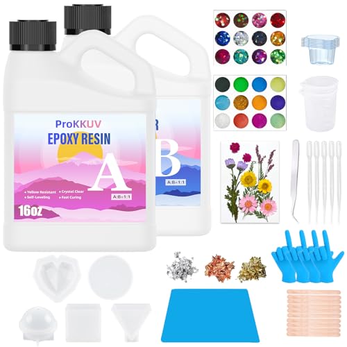 Resin Art Kit for Beginners, 32oz Epoxy Resin with Molds for DIY Gift | Crystal Clear Resin, Bubble Free No Yellowing UV Resistant, Comlete Accessories Include Foil Flakes, Sequin, Crafts for Woman - size: 32 OZ kits