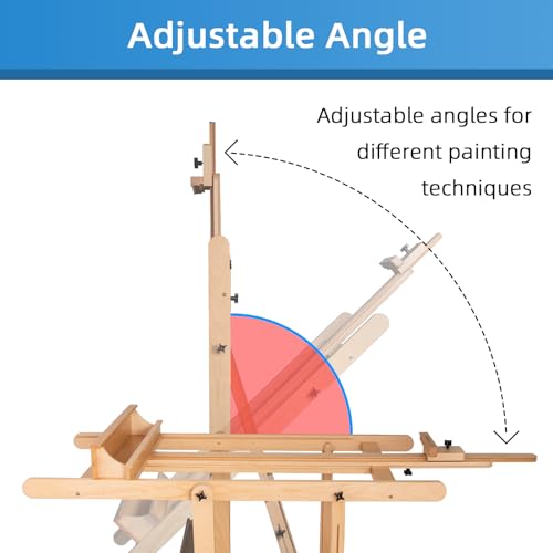 Falling in Art Extra Large H-Frame Studio Easel, Solid Beechwood Artist Easel with Storage Tray, Adjustable Canvas Holder Stand with Rolling Wheels for Painting Adult - style: Studio Easel Natural