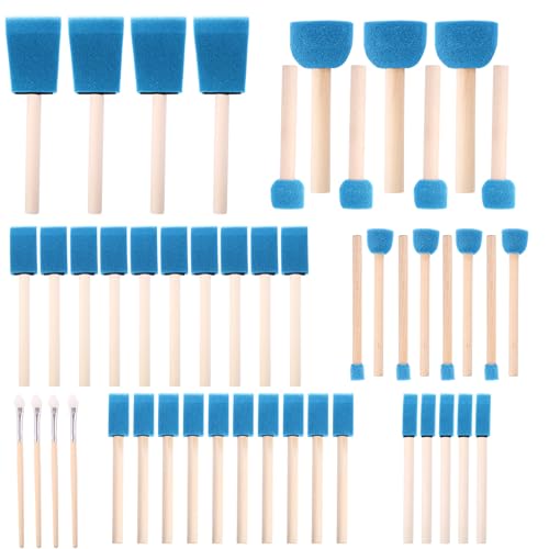 Foam Paint Brushes (48 Pack) 10 Sizes - Paint Sponge - Premium Foam Brushes - Lightweight & Durable - Sponge Paint Brush Assortment Ideal for Painting, Crafting, Acrylics, Stains, Varnishes (Blue) - color: Blue
