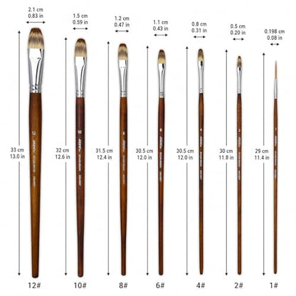 Marie's 7 Pcs Artist Paint Brush Set, Synthetic Nylon Brushes with Filbert and Liner Tips, Wood Handle Painting Brushes for Acrylic, Gouache, Oil, Practice and Professional Artwork