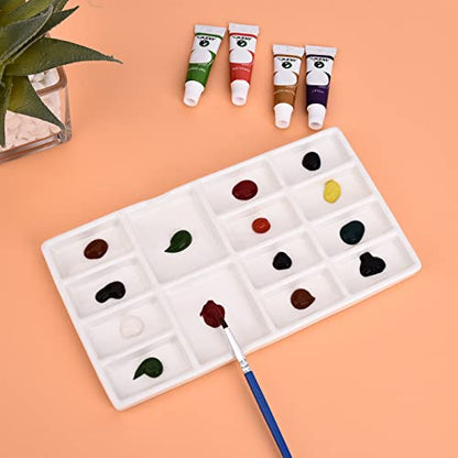 8 Inch 14 Wells Artist Ceramic Paint Palette, Rectangle Ceramic 14-Wells, White