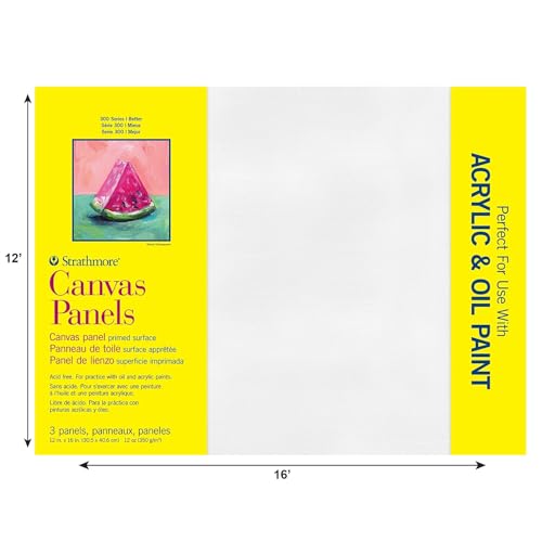 Strathmore 300 Series Artist Canvas Panels, 12x16 inches, White Pre-Primed, 3 Pack - 100% Cotton Surface for Acrylics & Oil Paints - size: 12x16