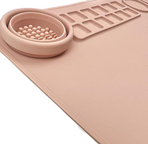 Silicone Painting Mat with Paint Trays and Brush Cleaner Cup, Waterproof Art Mat for Kids Adults DIY Crafts, Non-Stick Craft Mat for Table Protection, Blue - color: Orange