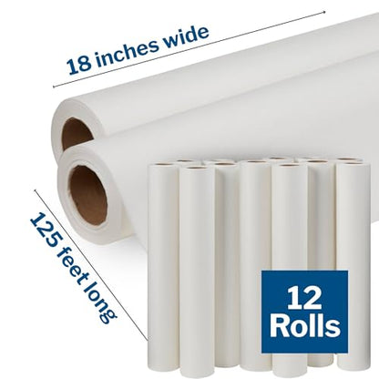 McKesson Medical Exam Table Paper Rolls [12 Rolls] – 18 in x 125 ft White Standard Crepe Disposable Bed Cover for Doctor, Spa, Diaper Changing, Waxing, Nursing, Chiropractor, Patternmaking, Tracing