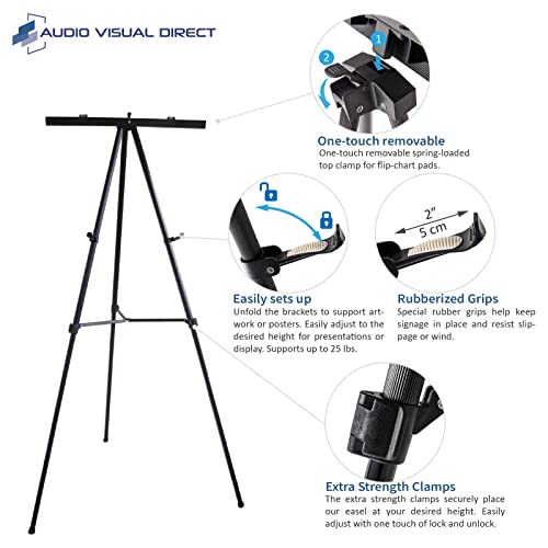 Audio-Visual Direct Lightweight Aluminum Flip-Chart Presentation Easel, Adjustable Height 37"-70", Black - color: Black, size: 1 Easel
