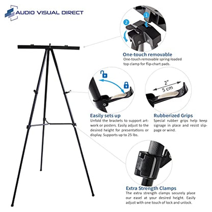 Audio-Visual Direct Lightweight Aluminum Flip-Chart Presentation Easel, Adjustable Height 37"-70", Black - color: Black, size: 1 Easel