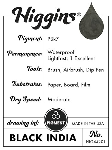 Higgins Black India Pigmented Drawing Ink - for Artists and Students - 1 oz. Glass Bottle (HIG44201) - color: Black India