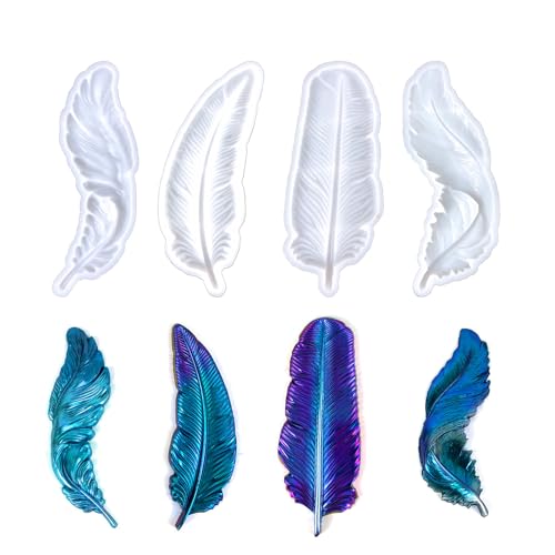 4-Piece 3D Feather Resin Molds Set, Decorative Wall Art Silicone Molds for Epoxy Casting, Home Decor Craft Making